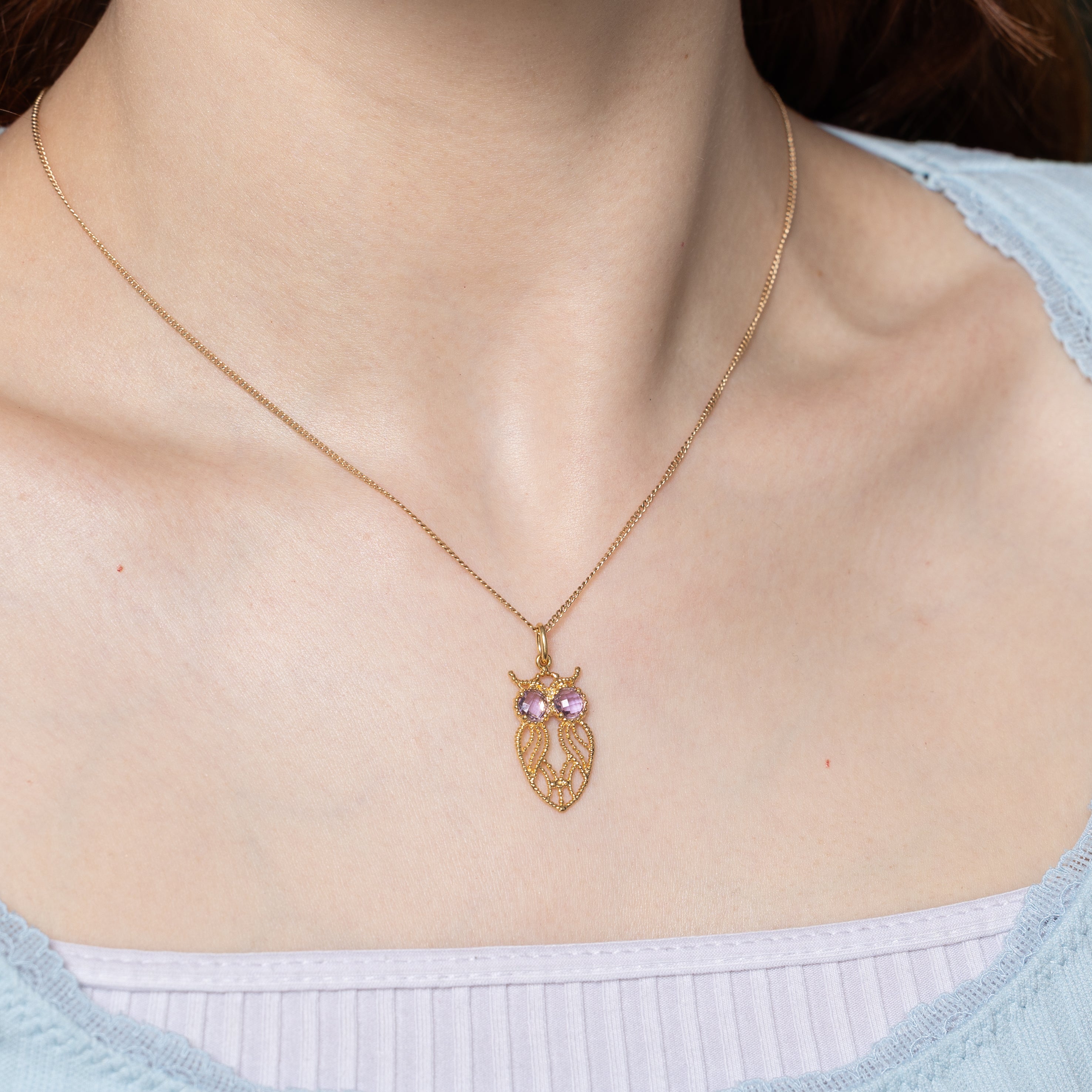Amethyst Milgrained & Openwork Owl Bird Charm | 0.60ctw