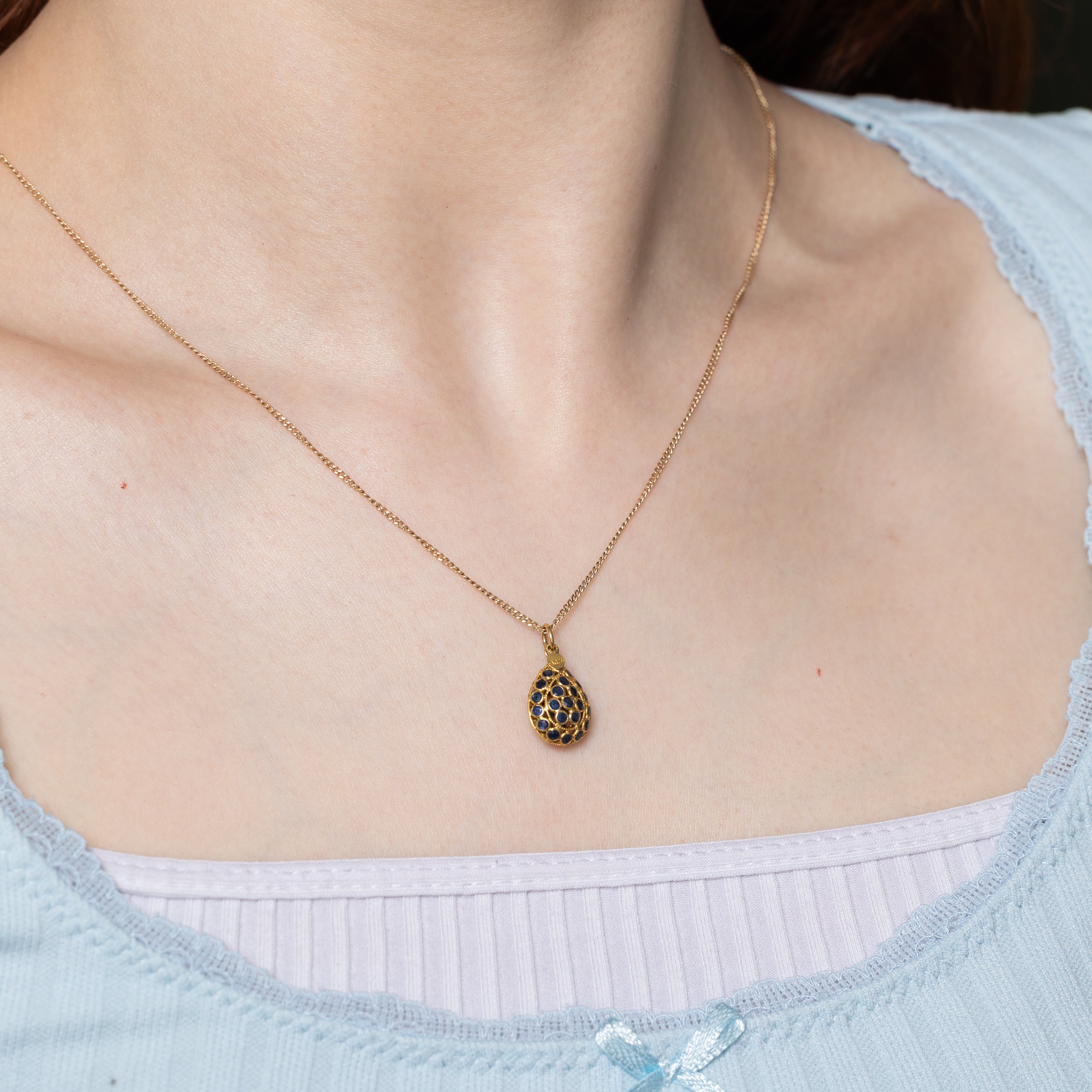 18k Bezel Set Sapphire Openwork Egg Charm | 1.10ctw