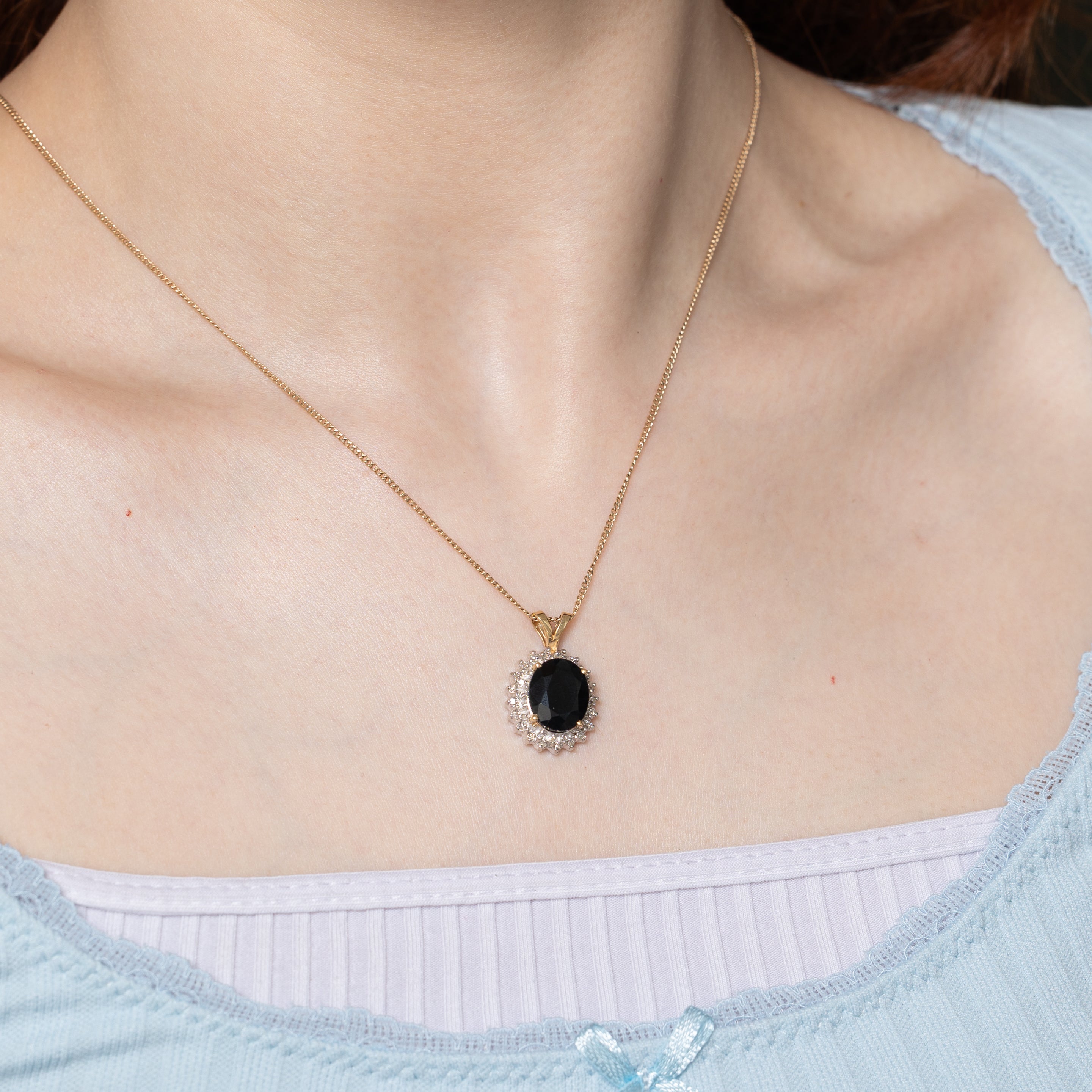 Two-Tone Sapphire & Diamond Halo Pendant | 7.00ct, 0.20ctw