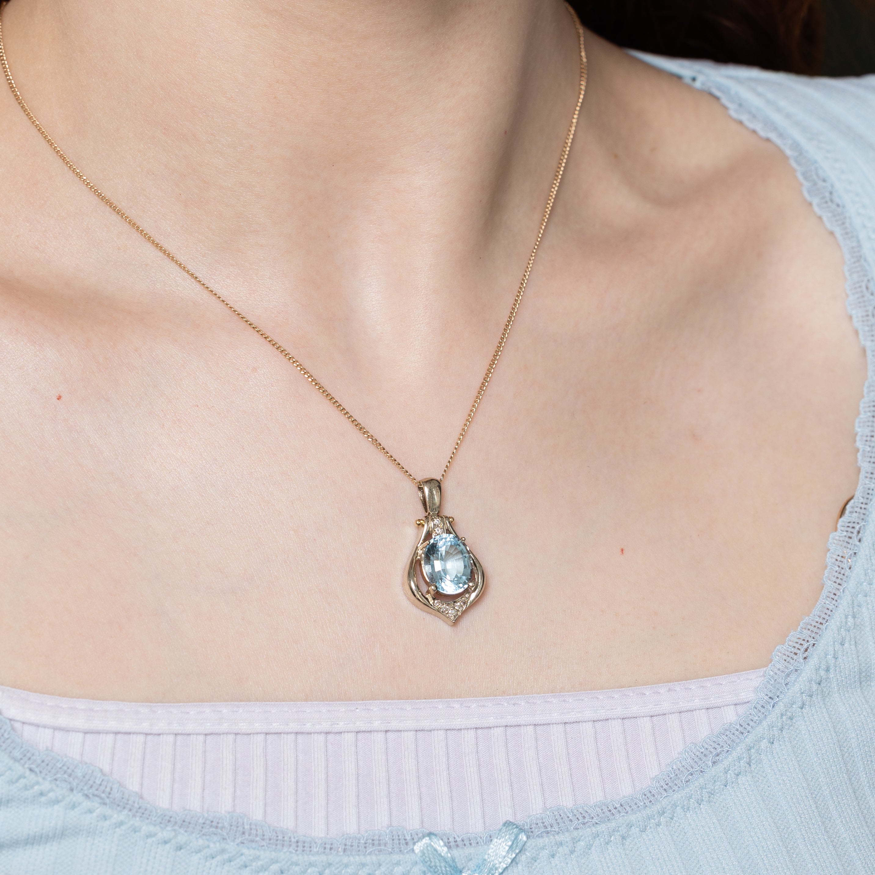 Blue Topaz & Diamond Pear Shaped Pendant | 6.00ct, 0.14ctw