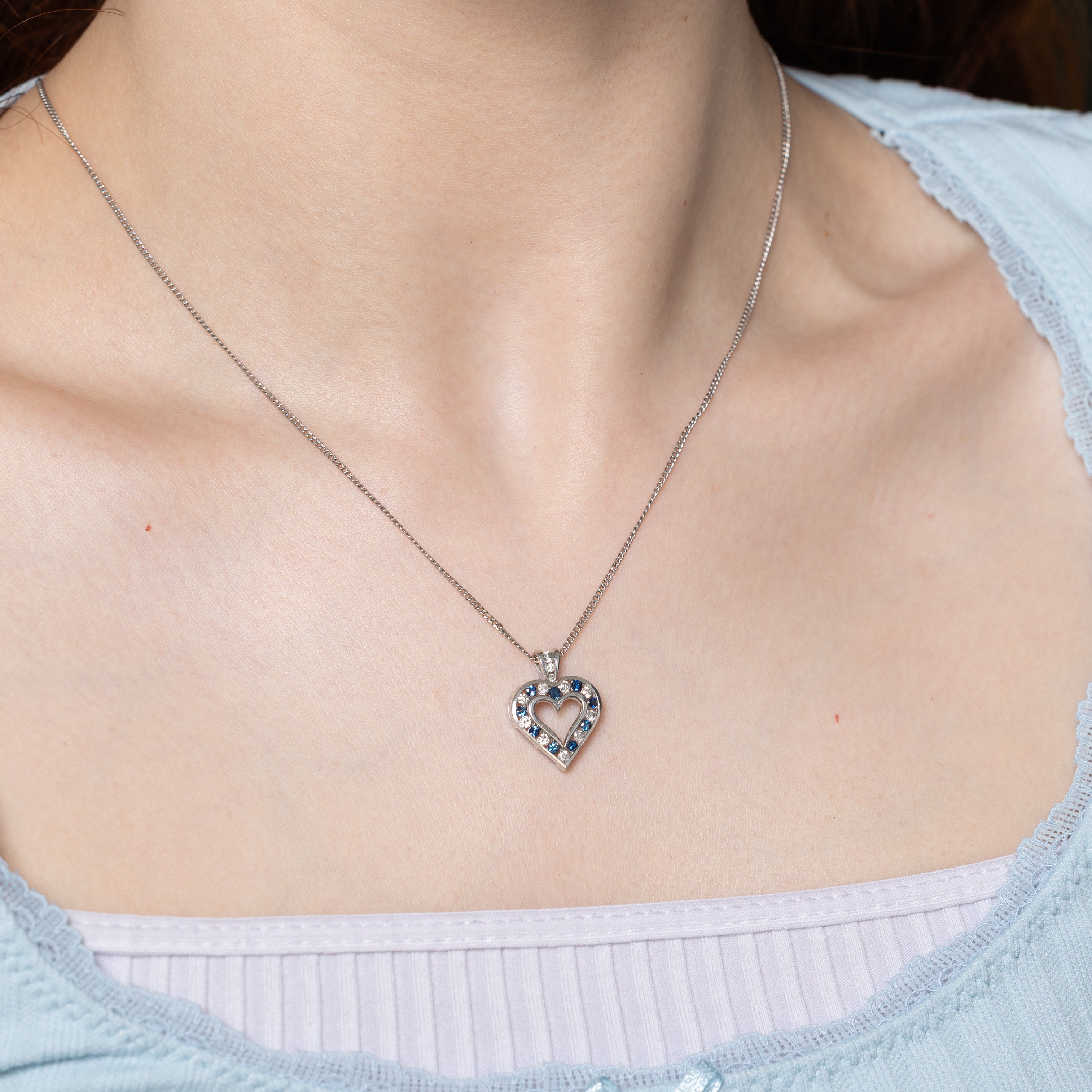 Channel Set Sapphire & Diamond Open Heart Pendant | 0.30ctw, 0.32ctw