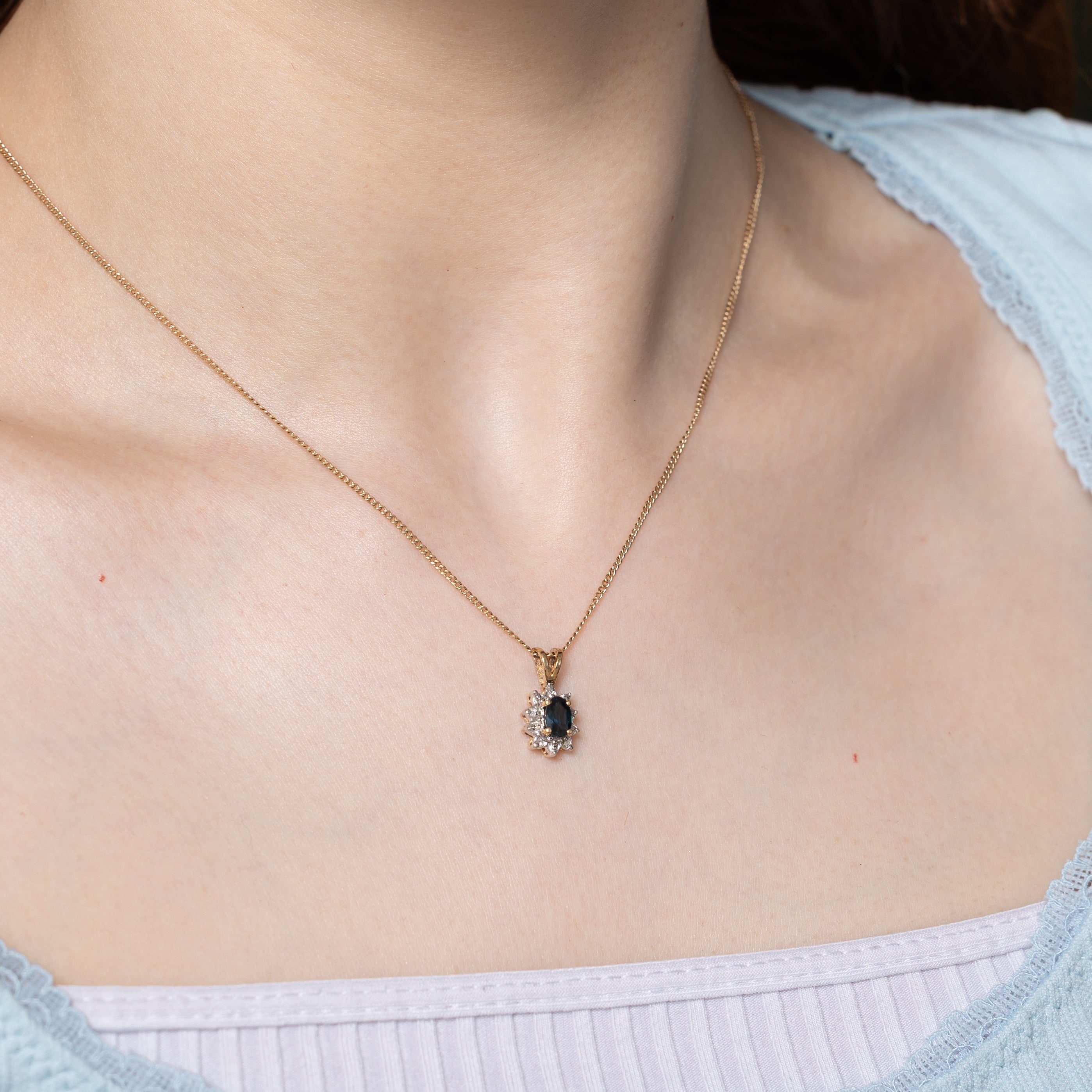 Oval Cut Sapphire & Diamond Petal Pendant | 0.60ct, 0.02ctw
