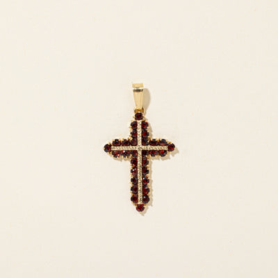 18k Pave Set Garnet Cross Pendant | 1.80ctw
