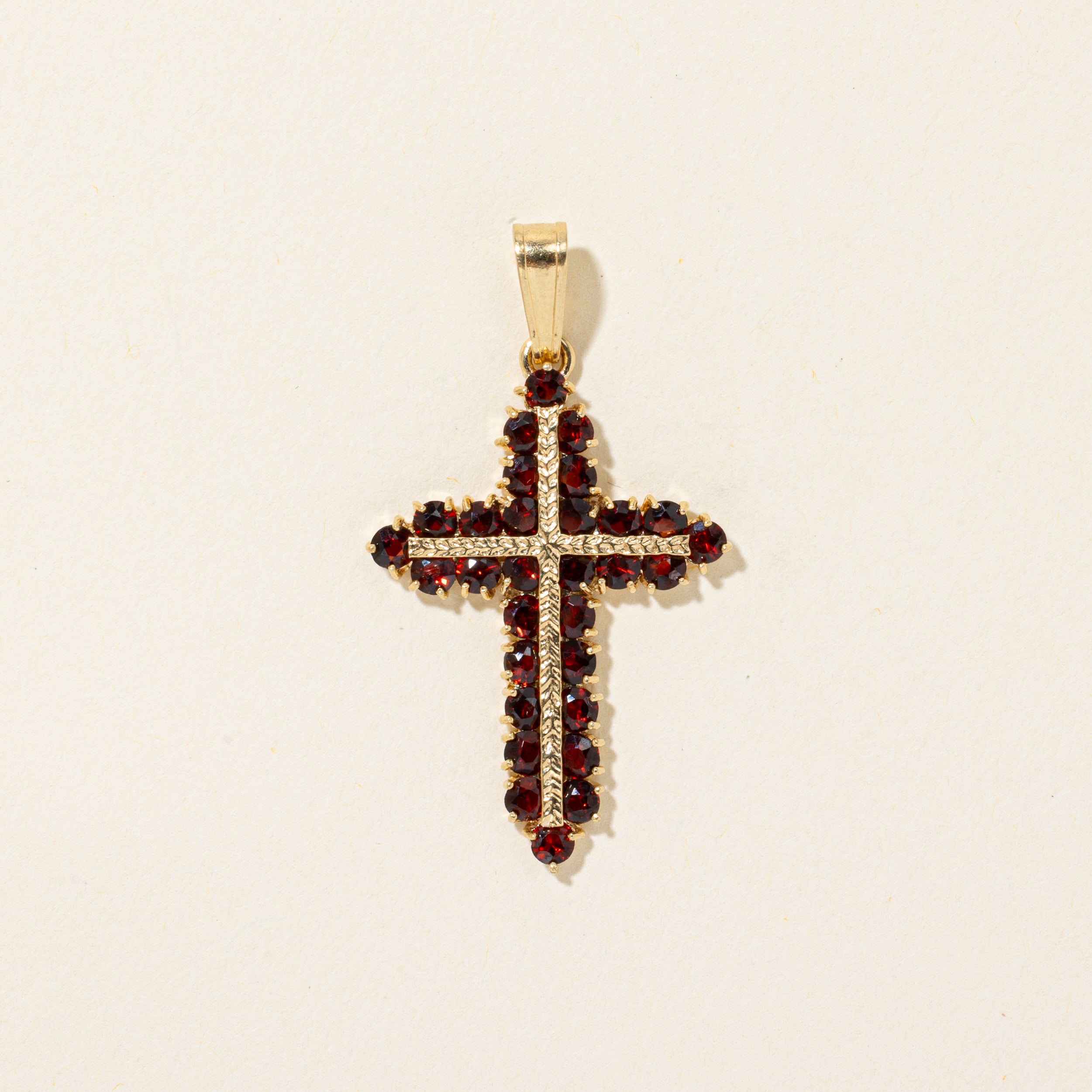 18k Pave Set Garnet Cross Pendant | 1.80ctw