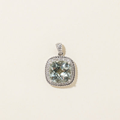 Cushion Cut Prasiolite & Diamond Halo Pendant | 8.00ct, 0.18ctw