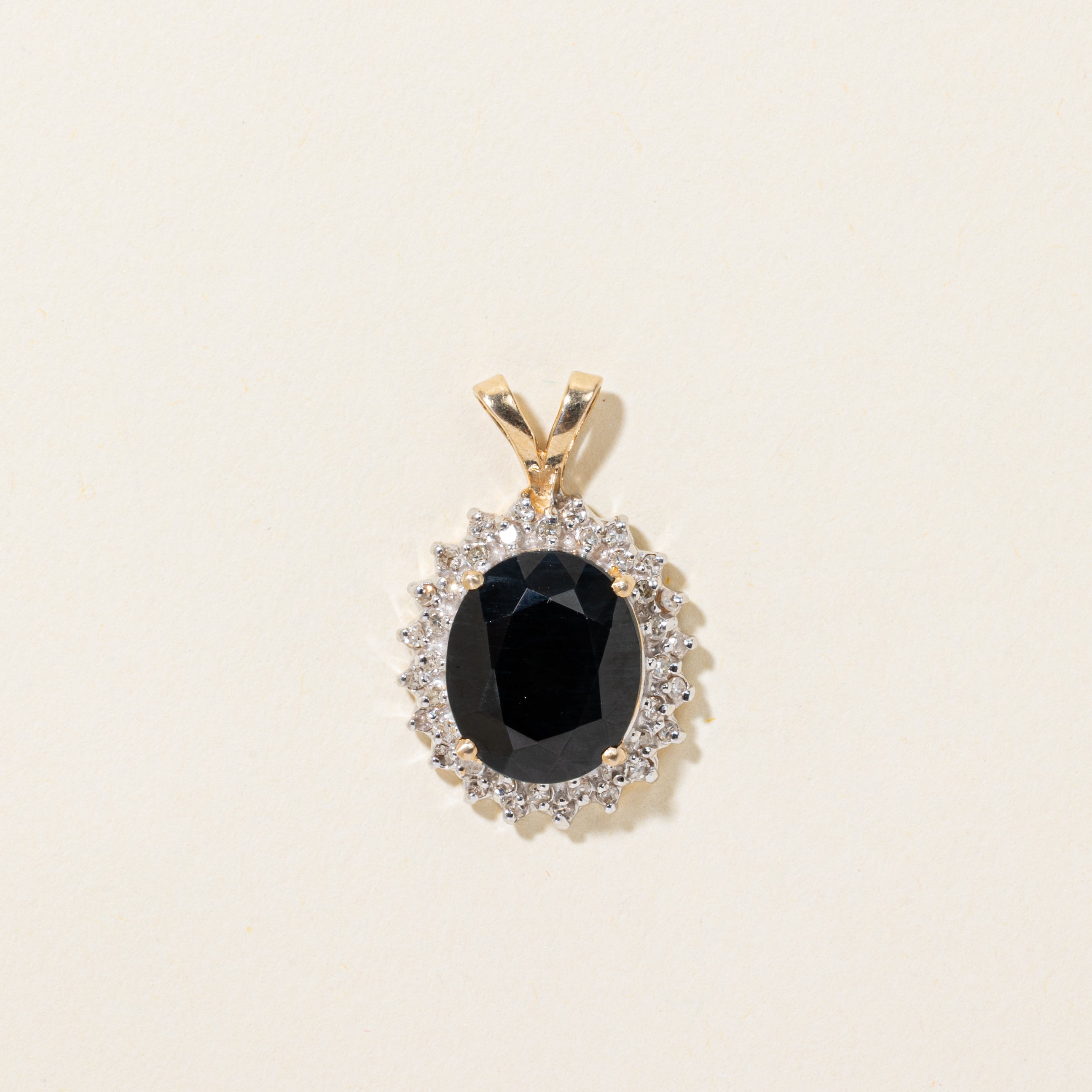 Two-Tone Sapphire & Diamond Halo Pendant | 7.00ct, 0.20ctw