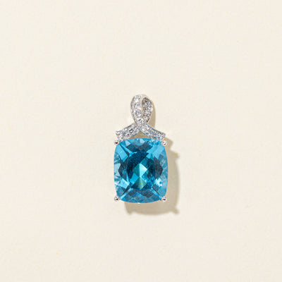 Cushion Cut Blue Topaz & Diamond Pendant | 8.50ct, 0.12ctw