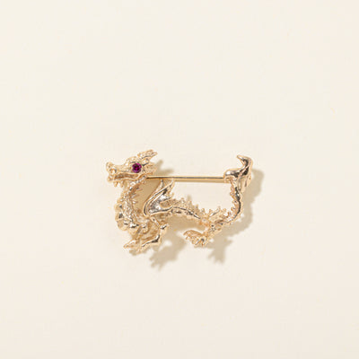 Synthetic Ruby Textured Loong Dragon Brooch | 0.08ctw