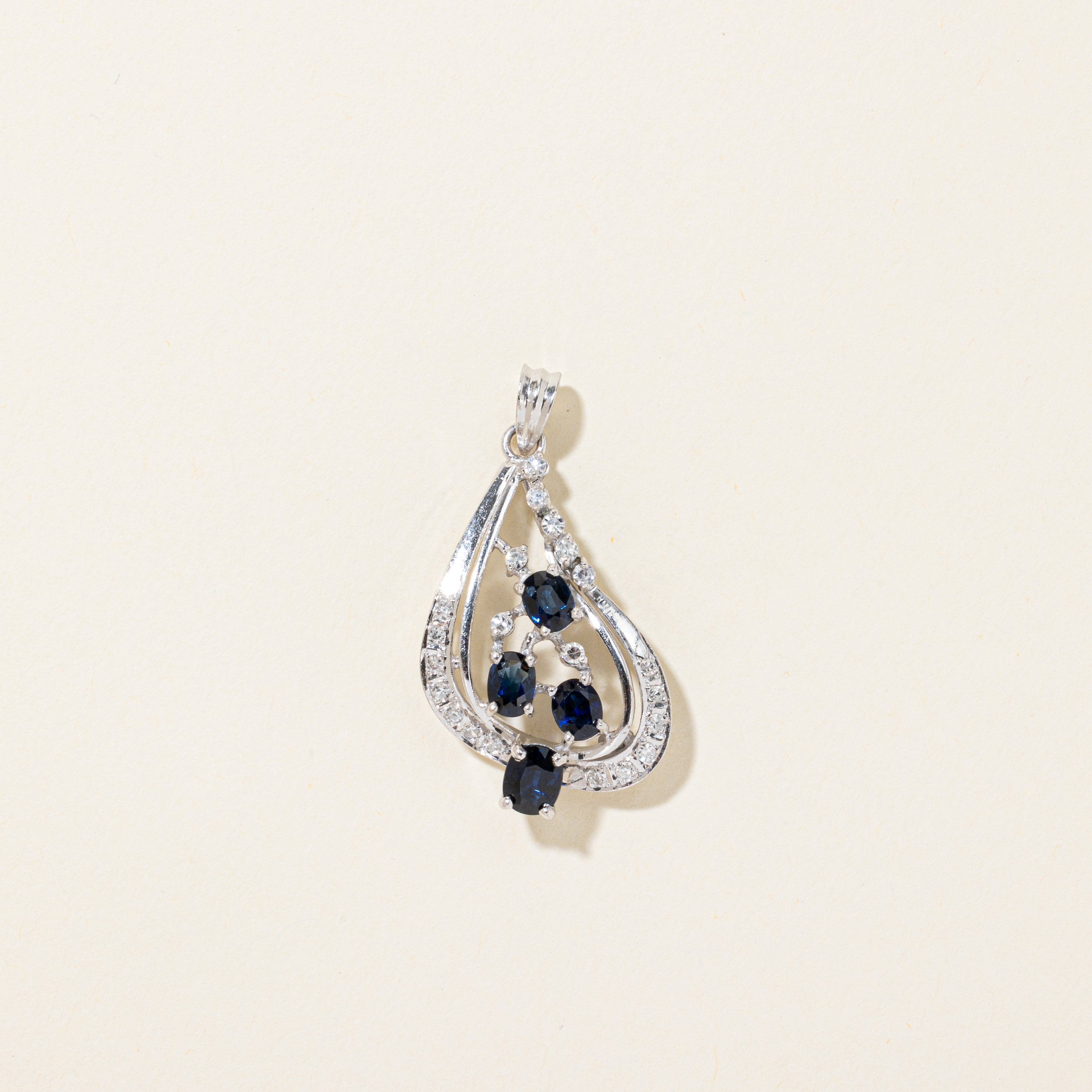 White Gold Sapphire & Diamond Abstract Pendant | 1.40ctw, 0.21ctw