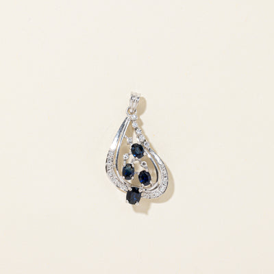 White Gold Sapphire & Diamond Abstract Pendant | 1.40ctw, 0.21ctw