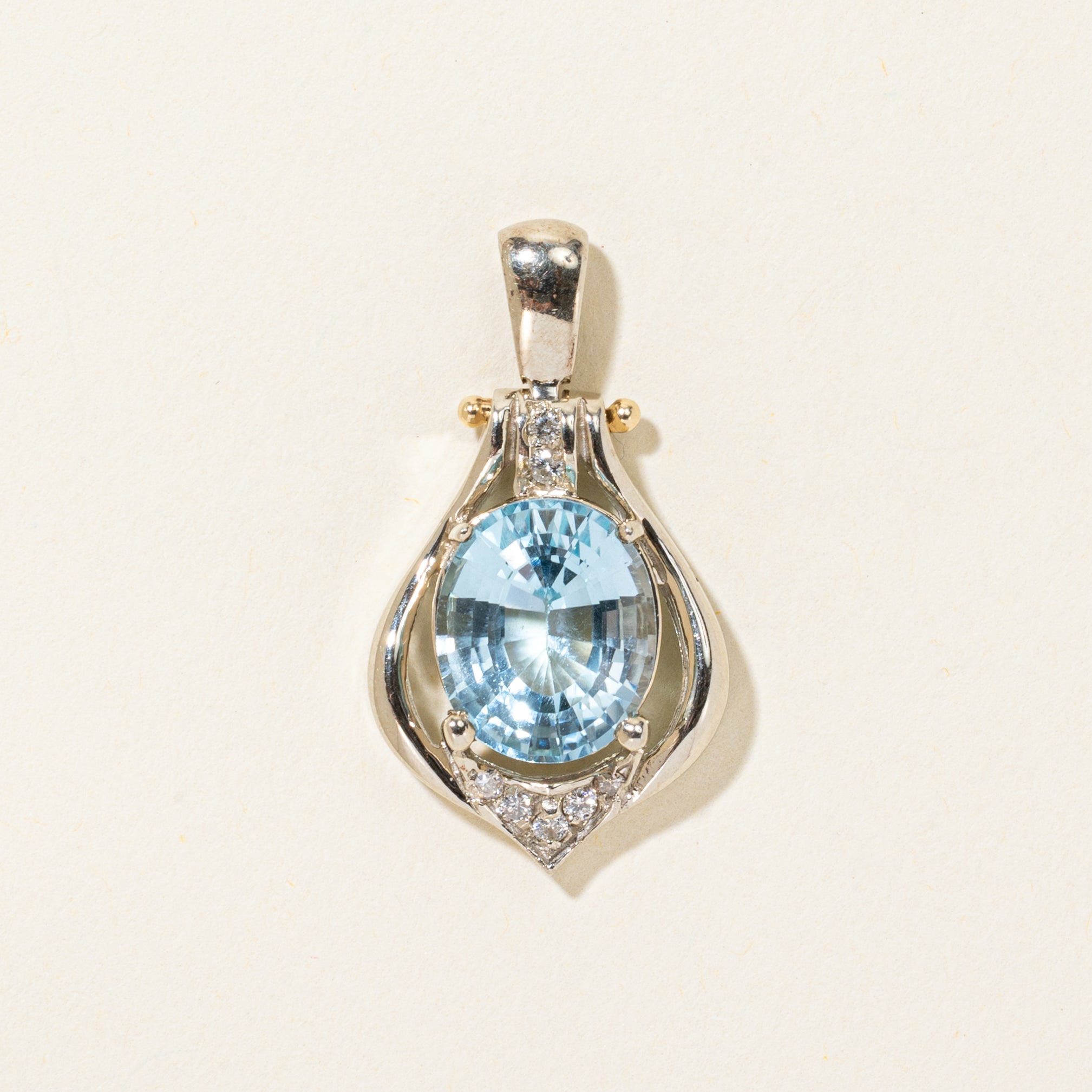 Blue Topaz & Diamond Pear Shaped Pendant | 6.00ct, 0.14ctw