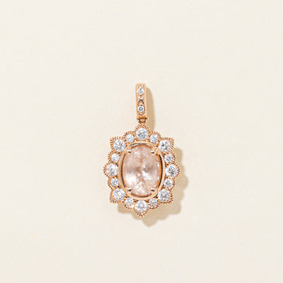 Morganite & Diamond Halo Milgrained Pendant | 0.70ct, 0.25ctw