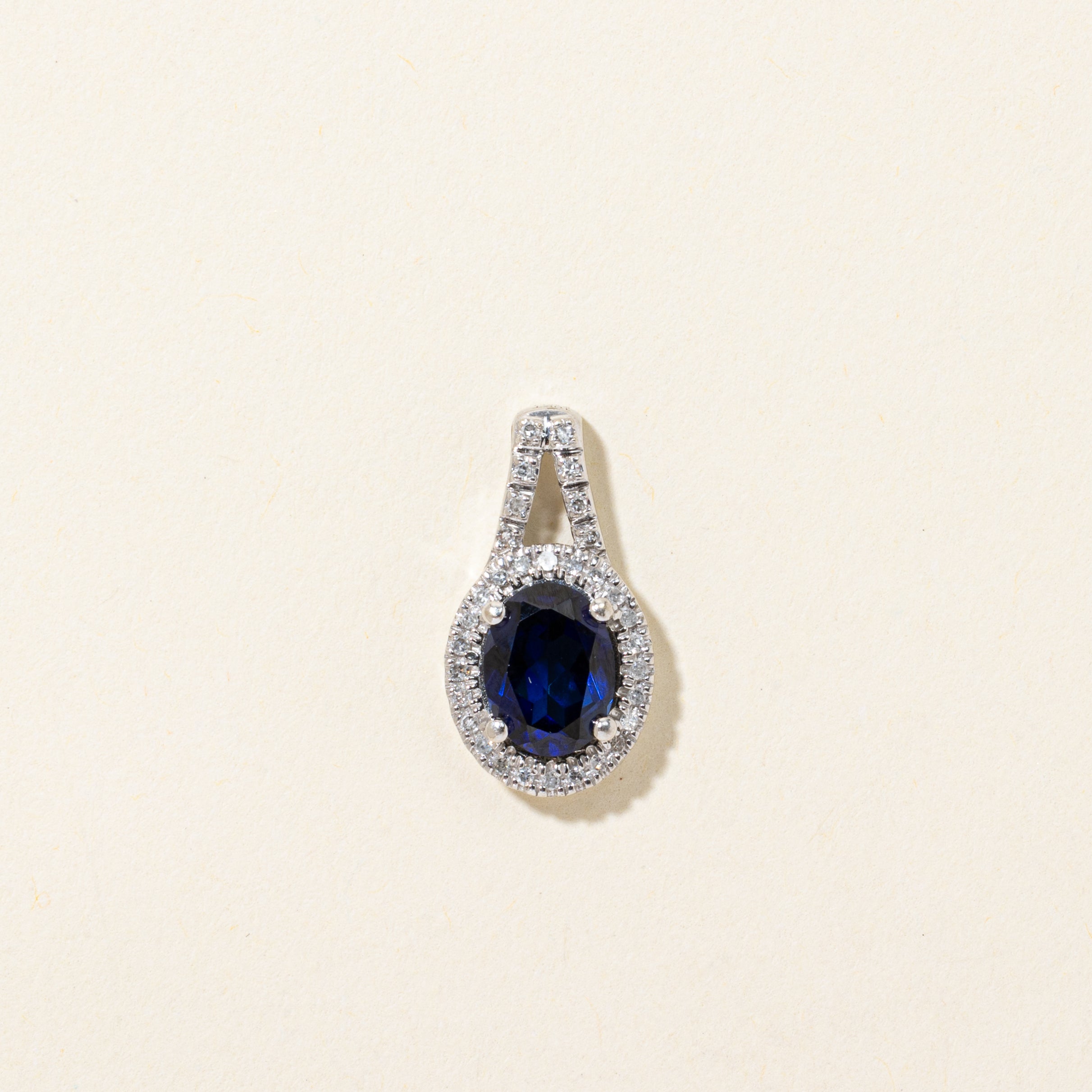 Synthetic Sapphire & Natural Diamond Halo Pendant | 1.50ct, 0.12ctw