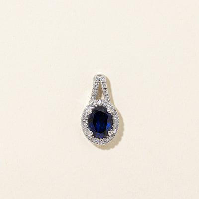Synthetic Sapphire & Natural Diamond Halo Pendant | 1.50ct, 0.12ctw