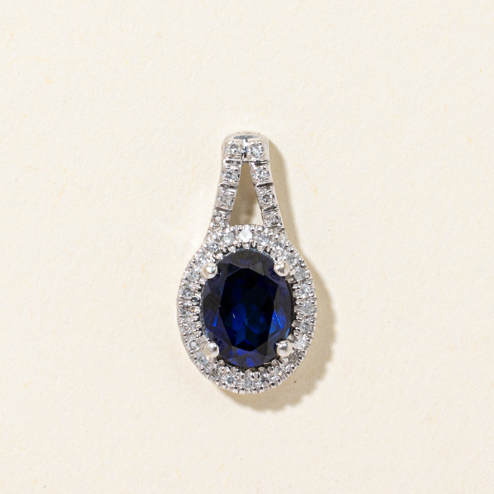 Synthetic Sapphire & Natural Diamond Halo Pendant | 1.50ct, 0.12ctw