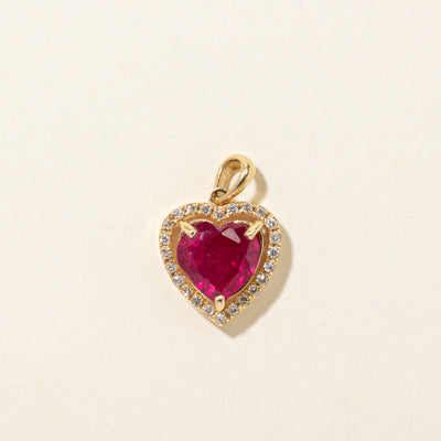 18k Heart Cut Ruby & Diamond Halo Pendant | 1.90ct, 0.12ctw