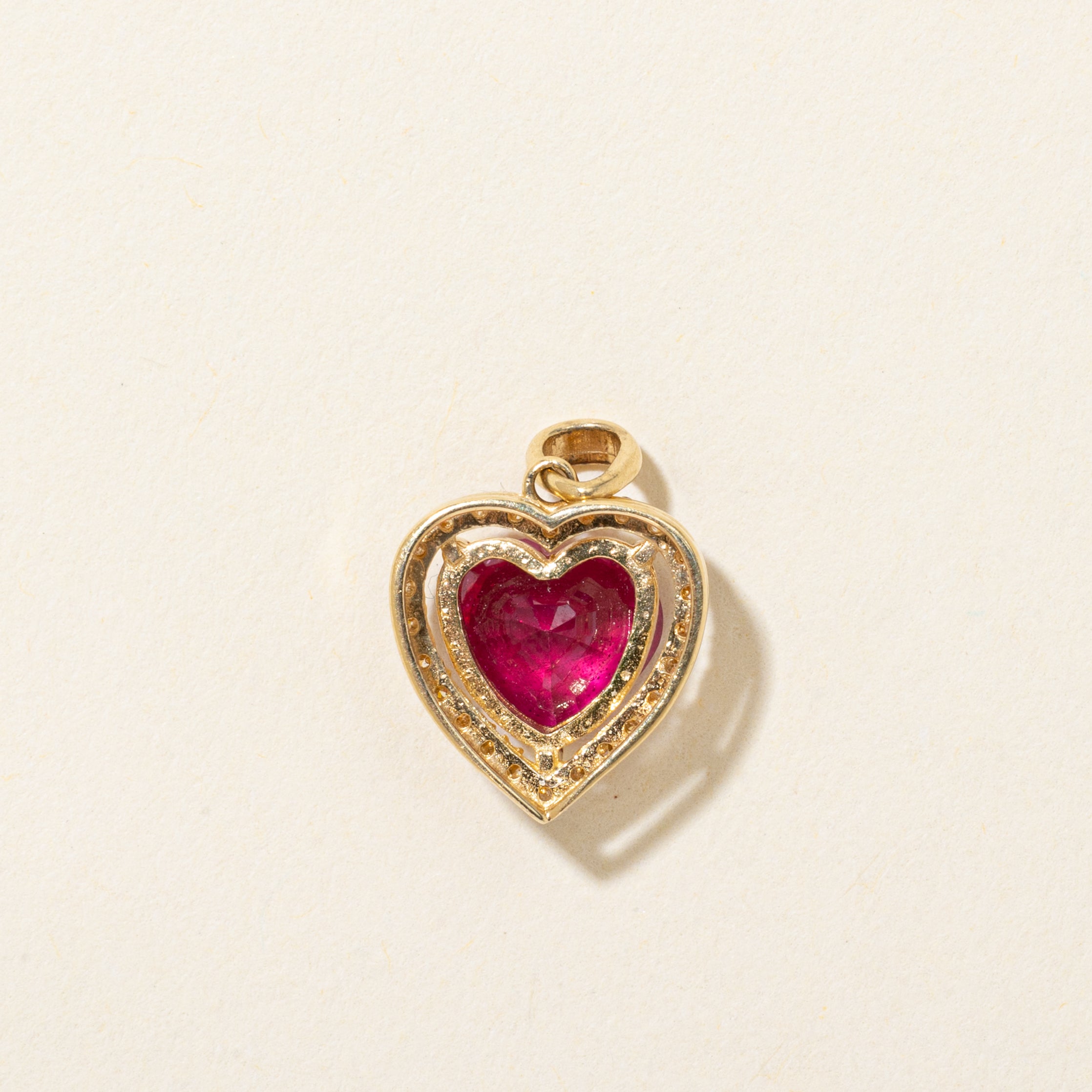 18k Heart Cut Ruby & Diamond Halo Pendant | 1.90ct, 0.12ctw