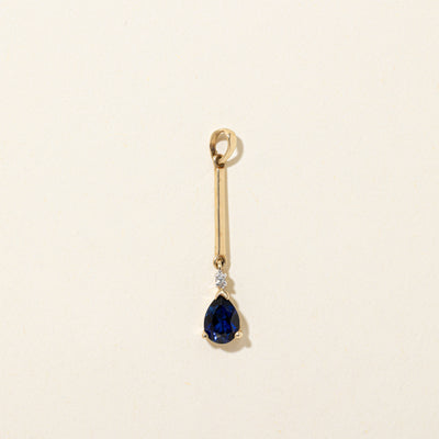 Pear Cut Synthetic Sapphire & Diamond Drop Pendant | 0.80ct, 0.005ct