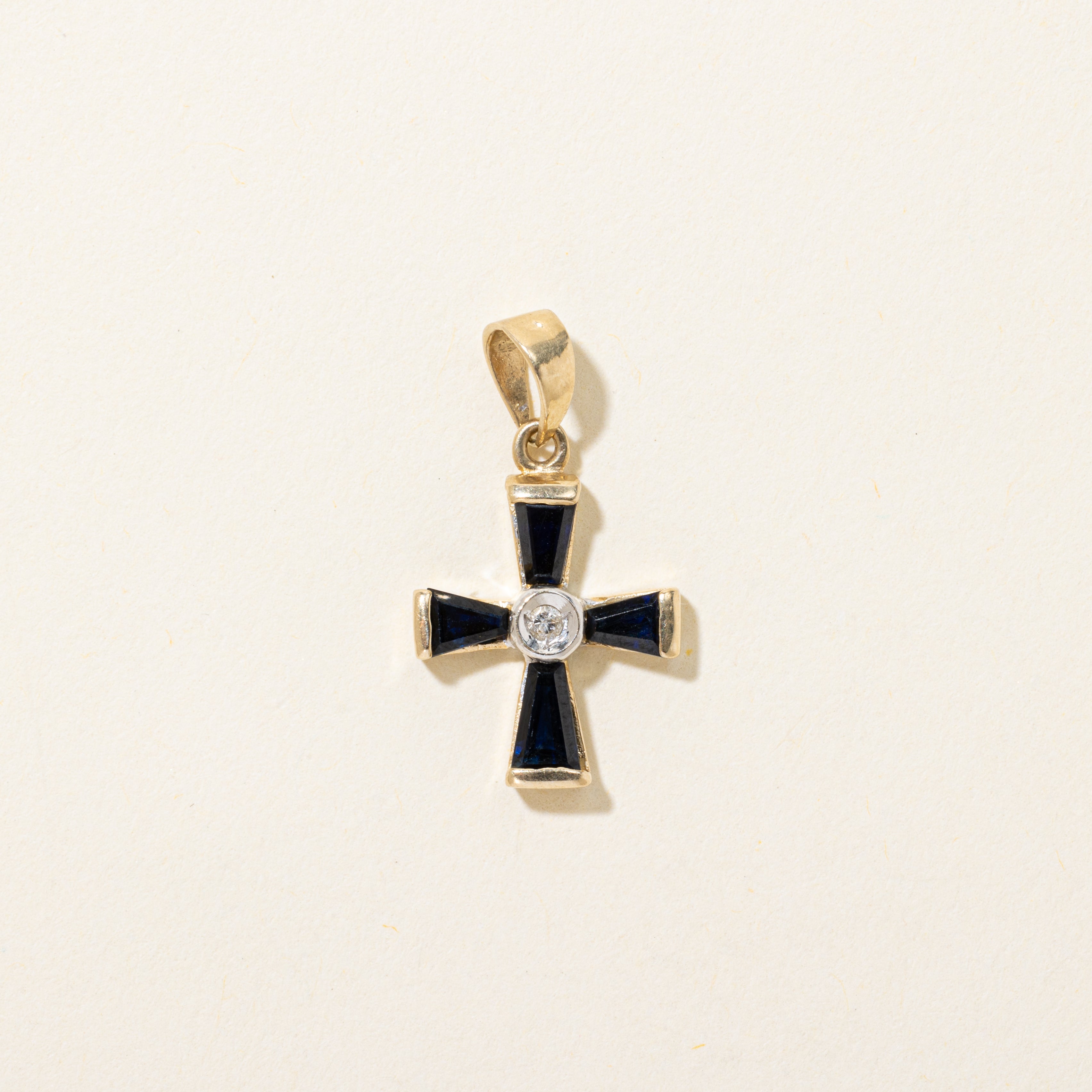 Sapphire & Bezel Set Diamond Iron Cross Pendant | 0.46ctw, 0.02ct