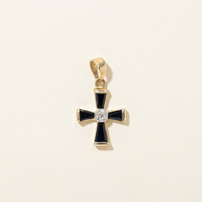 Sapphire & Bezel Set Diamond Iron Cross Pendant | 0.46ctw, 0.02ct