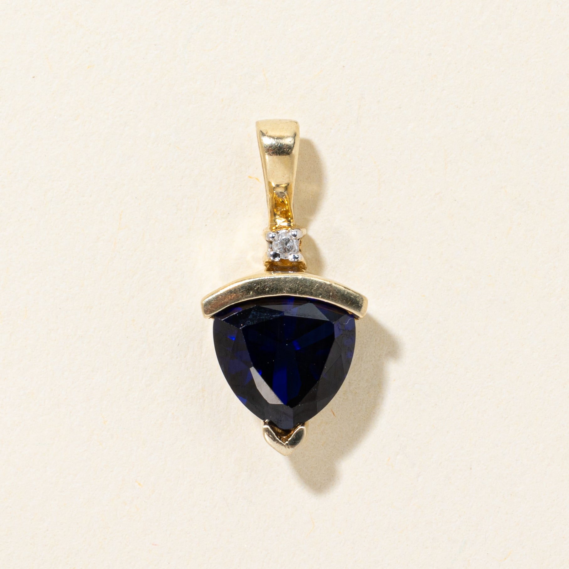 Trillion Cut Synthetic Sapphire & Diamond Pendant | 2.00ct, 0.01ct