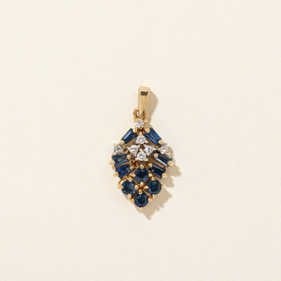 Baguette Cut Sapphire & Diamond Pear Cluster Pendant | 0.70ctw, 0.14ctw
