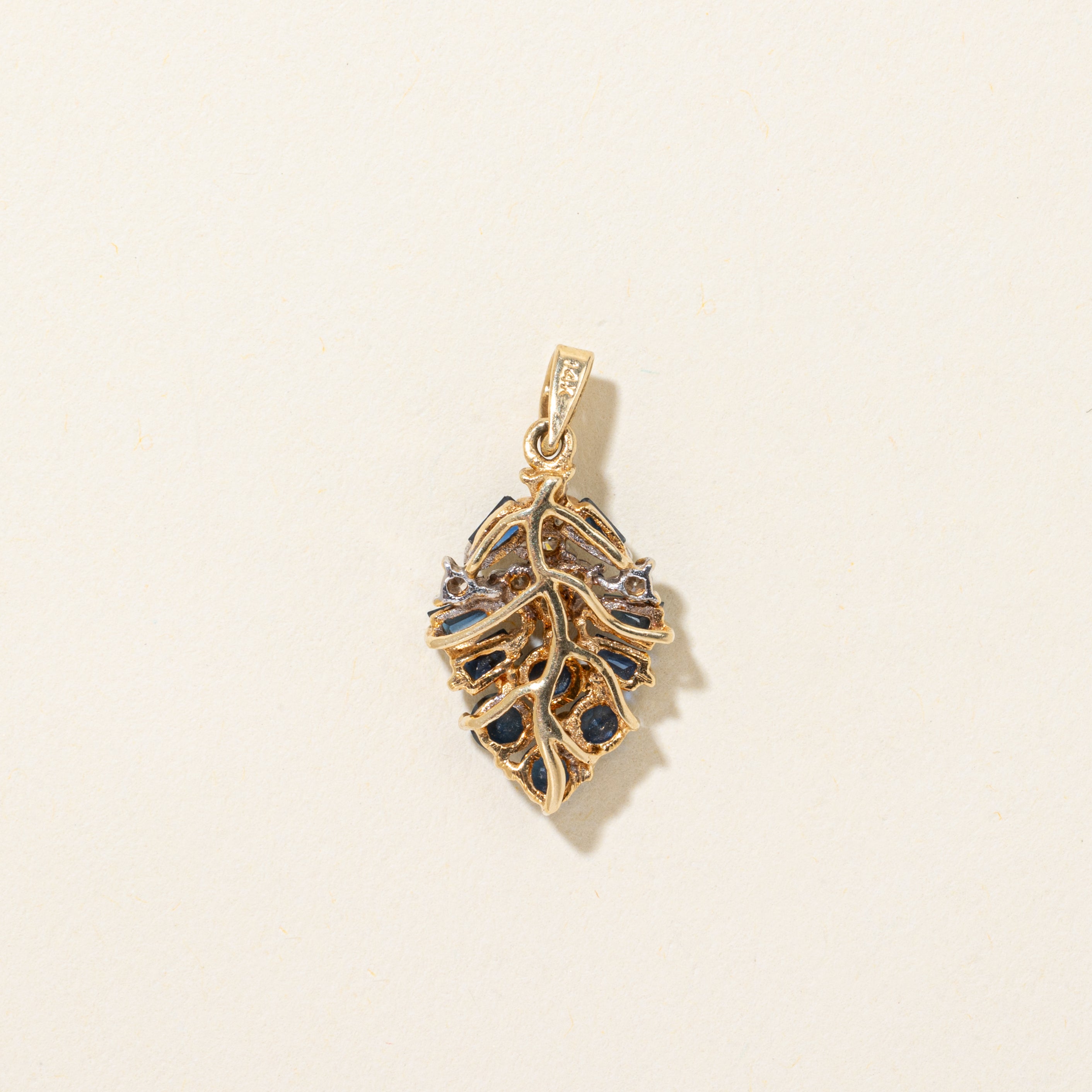 Baguette Cut Sapphire & Diamond Pear Cluster Pendant | 0.70ctw, 0.14ctw