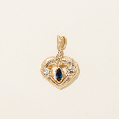 Bezel Set Sapphire & Diamond Textured Heart Pendant | 0.14ct, 0.07ctw
