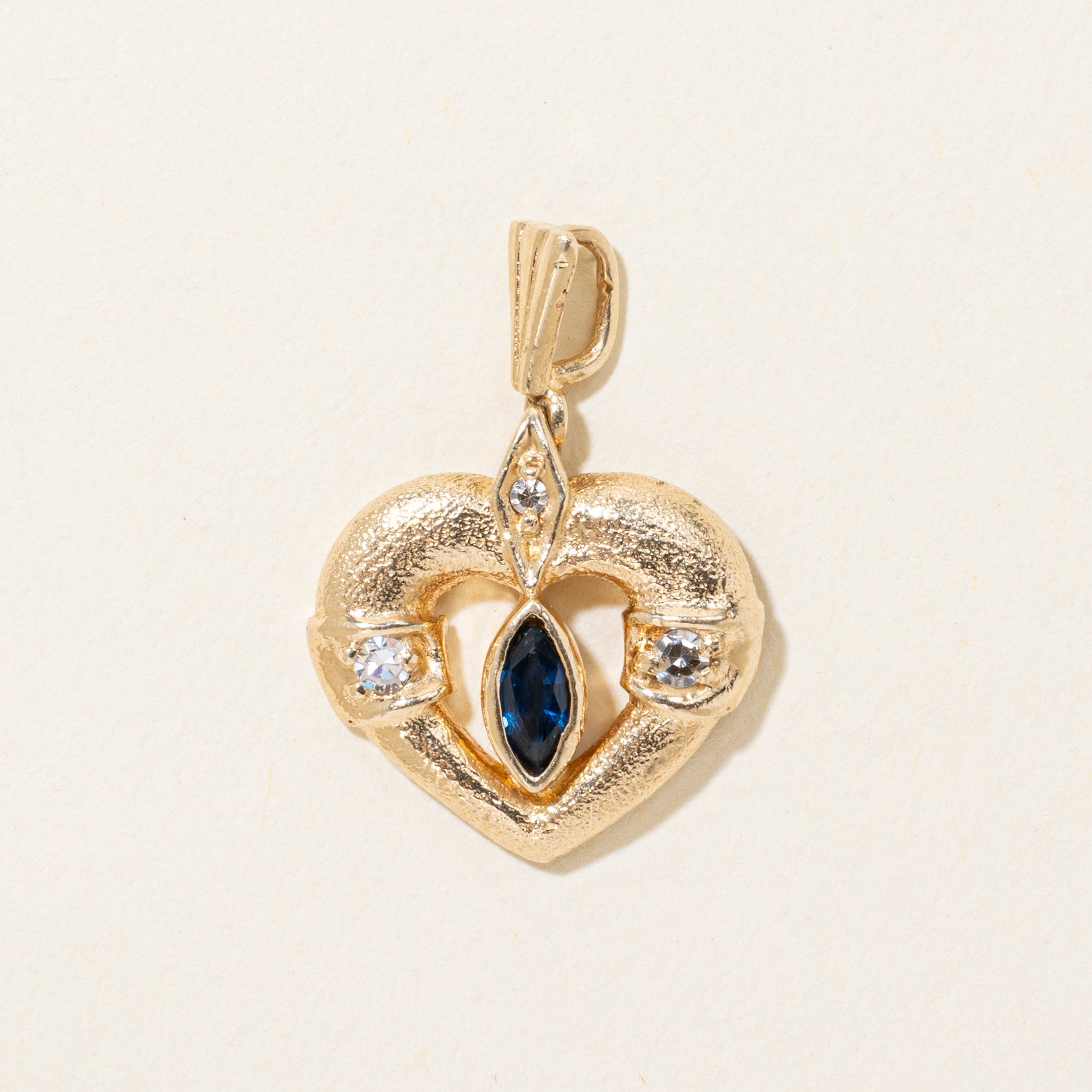 Bezel Set Sapphire & Diamond Textured Heart Pendant | 0.14ct, 0.07ctw