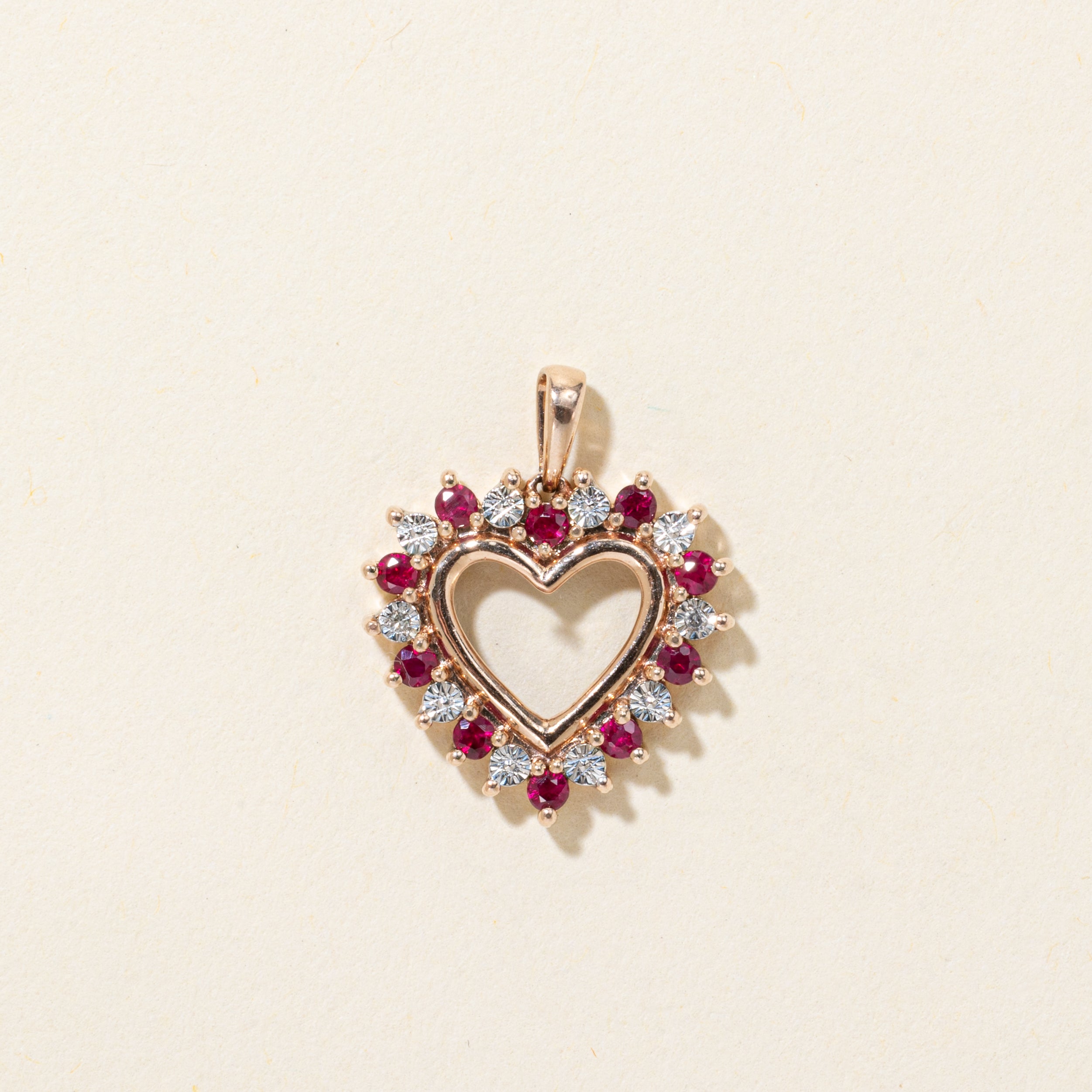 Rose Gold Ruby & Diamond Open Heart Pendant | 0.25ctw, 0.01ctw