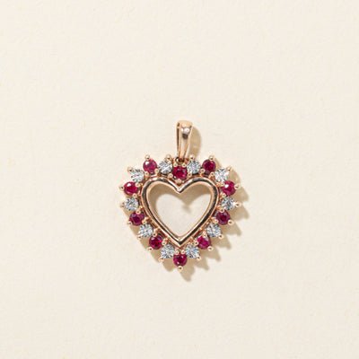 Rose Gold Ruby & Diamond Open Heart Pendant | 0.25ctw, 0.01ctw