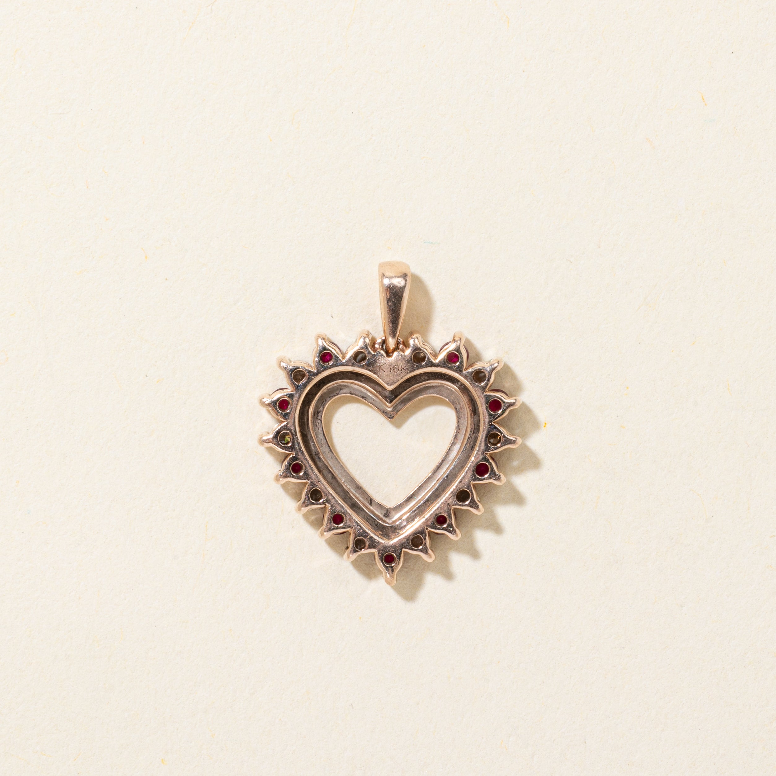 Rose Gold Ruby & Diamond Open Heart Pendant | 0.25ctw, 0.01ctw