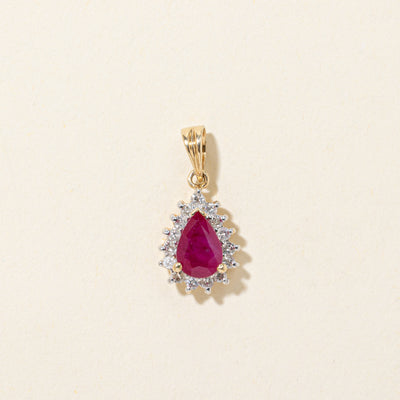 Pear Cut Ruby & Diamond Halo Pendant | 0.70ct, 0.15ctw