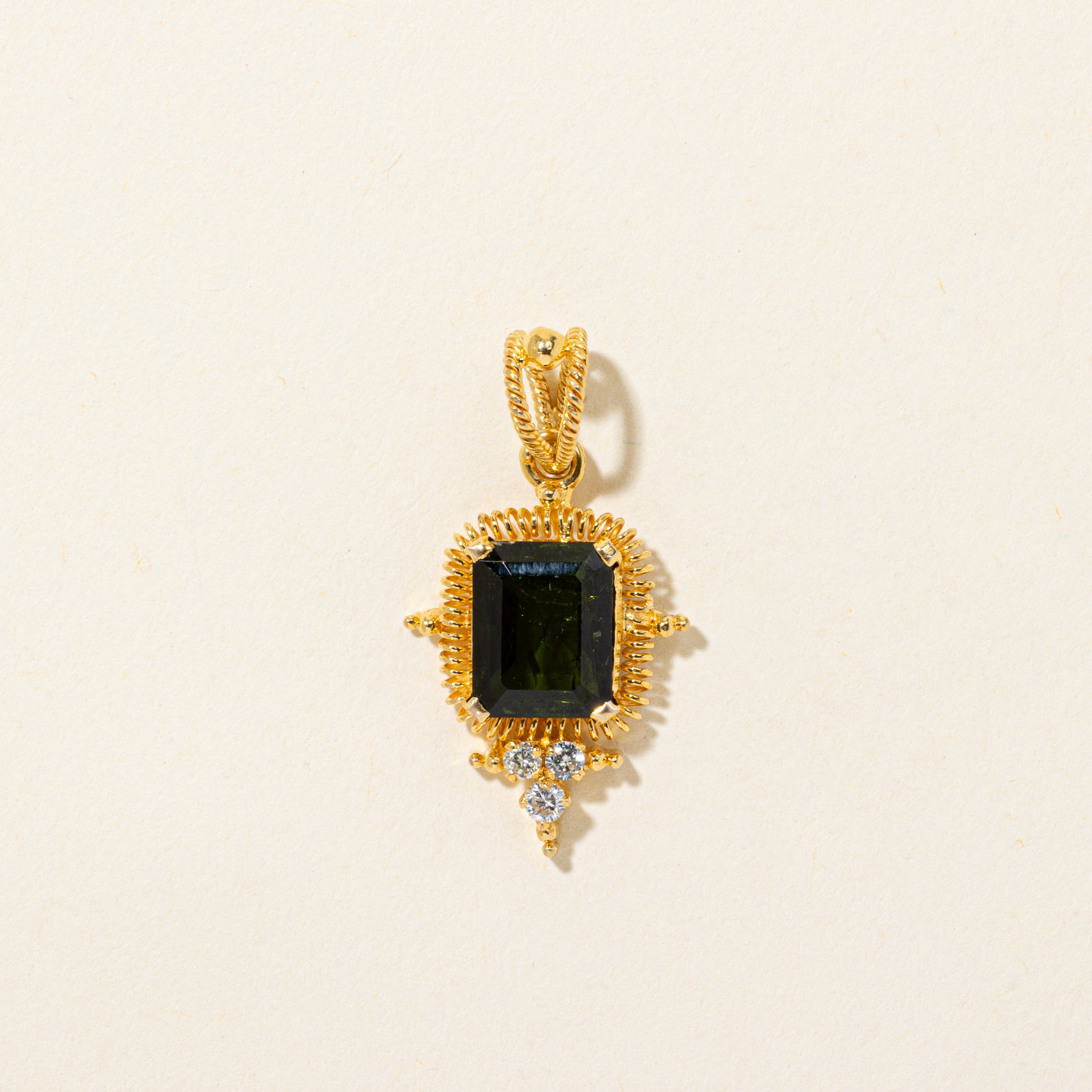 18k Tourmaline & Diamond Rope Textured Pendant | 3.22ct, 0.09ctw