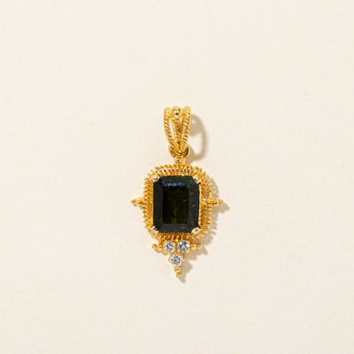 18k Tourmaline & Diamond Rope Textured Pendant | 3.22ct, 0.09ctw