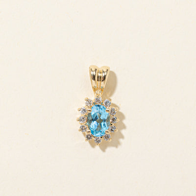 Blue Topaz & Diamond Halo Pendant | 0.90ct, 0.24ctw