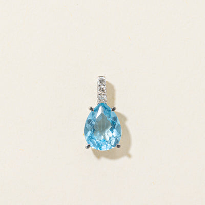 Pear Cut Blue Topaz & Diamond Pendant | 1.70ct, 0.06ctw