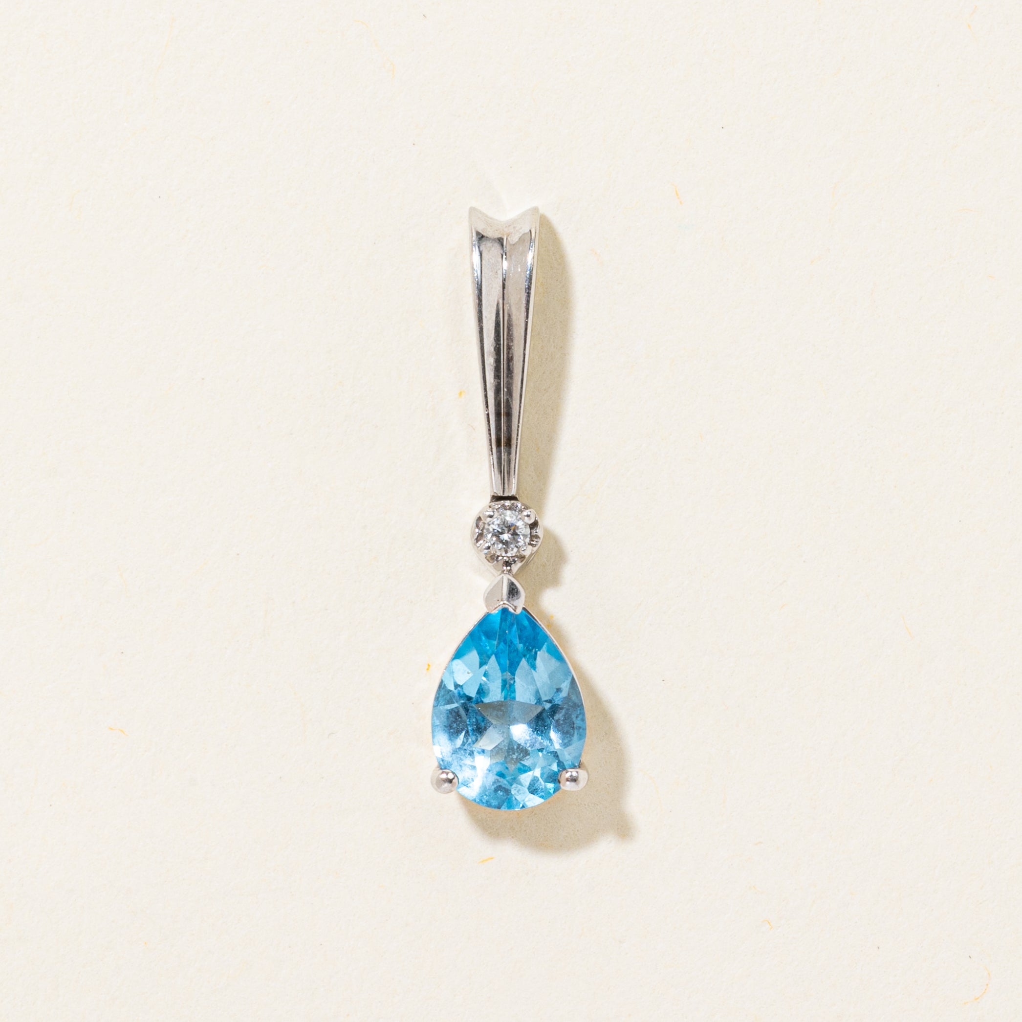 Pear Cut Blue Topaz & Diamond Pendant | 0.32ct, 0.02ct