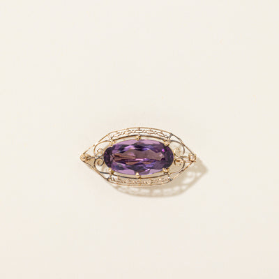 Amethyst Scrollwork Marquise Shaped Brooch | 10.00ct