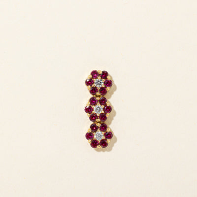 18k Synthetic Ruby & Natural Diamond Daisy Clusters Pendant | 1.20ctw, 0.15ctw