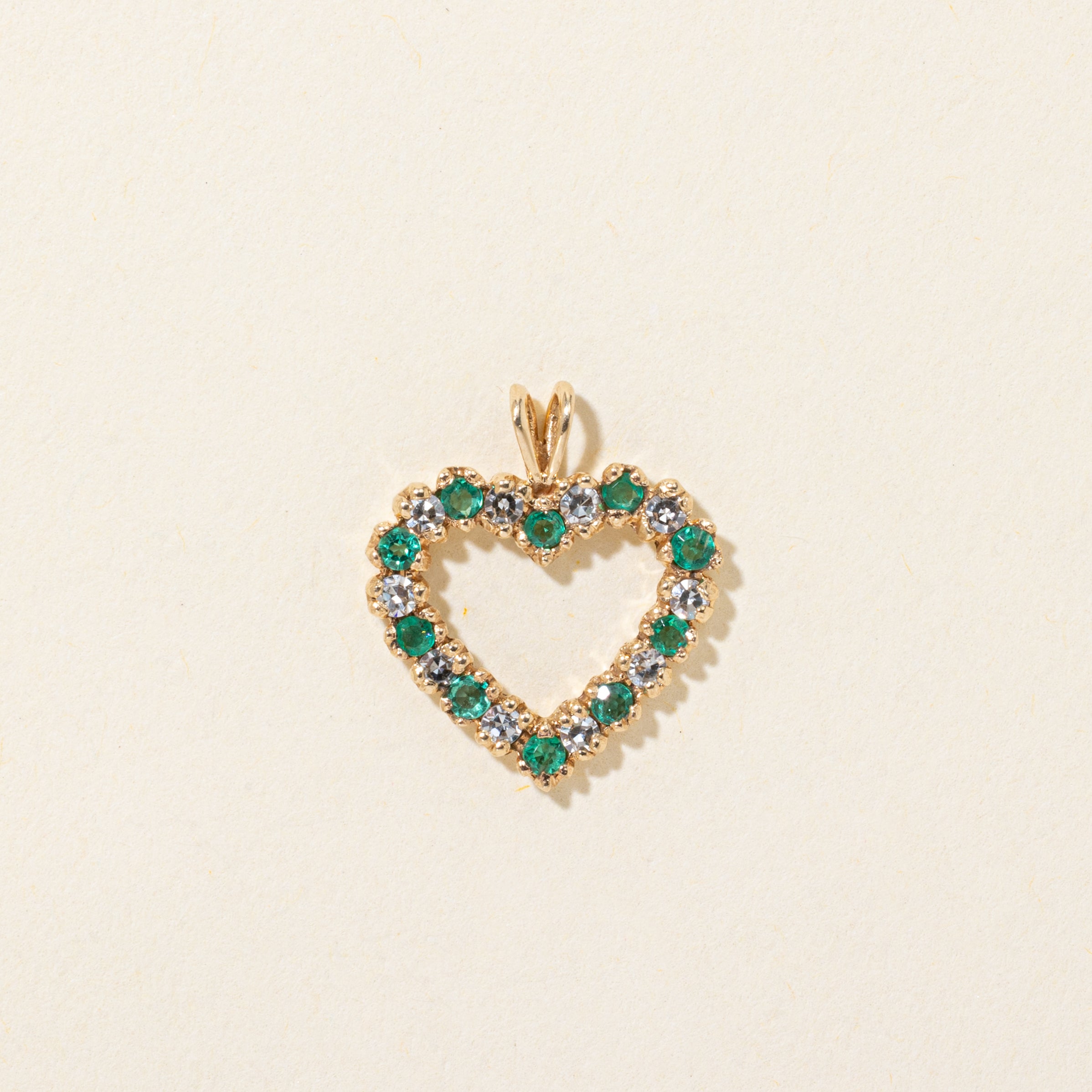 Emerald & Diamond Open Heart Pendant | 0.20ctw, 0.20ctw