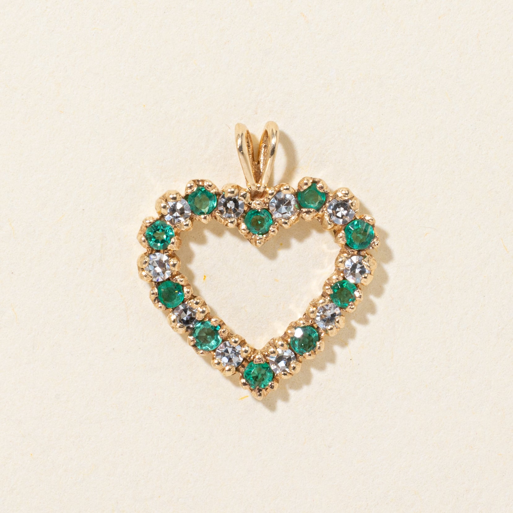 Emerald & Diamond Open Heart Pendant | 0.20ctw, 0.20ctw