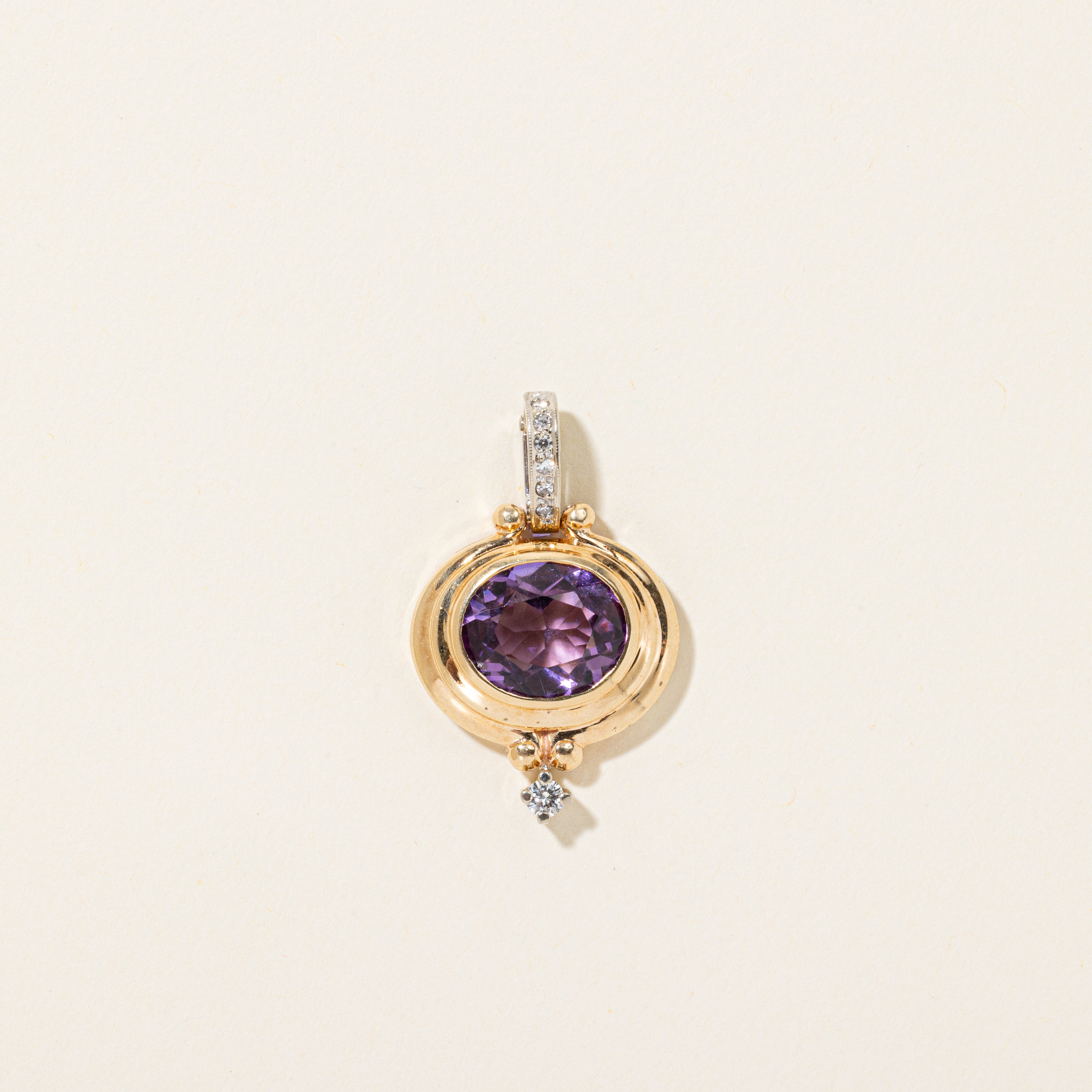 Bezel Set Amethyst & Diamond Grooved Brooch | 4.66ct, 0.14ctw