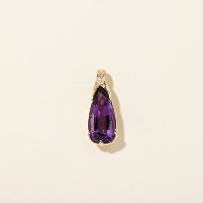 Pear Cut Amethyst & Diamond Large Pendant | 11.00ct, 0.04ctw