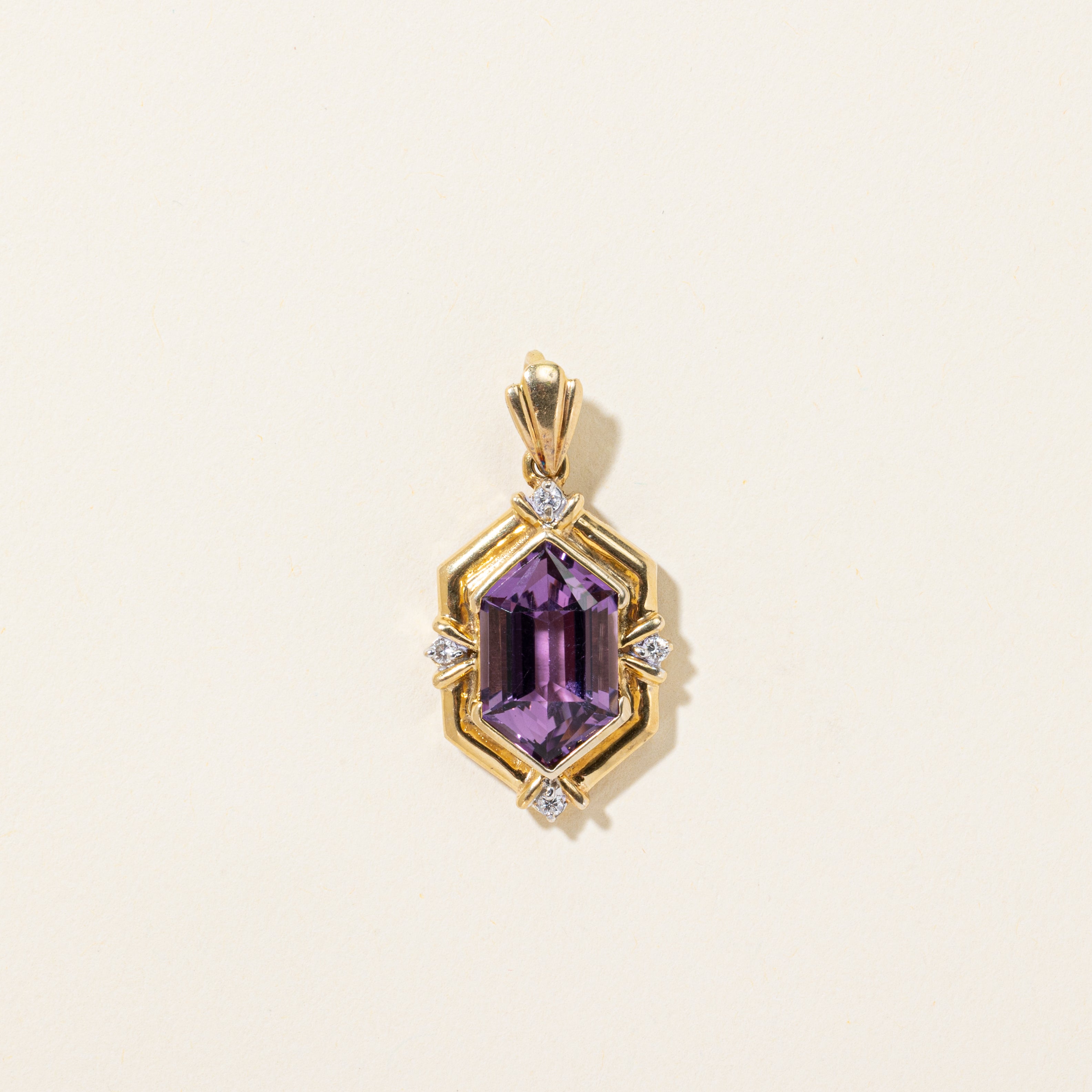 Amethyst & Diamond Grooved Stretched-Hexagon Pendant | 6.00ct, 0.08ctw