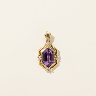 Amethyst & Diamond Grooved Stretched-Hexagon Pendant | 6.00ct, 0.08ctw