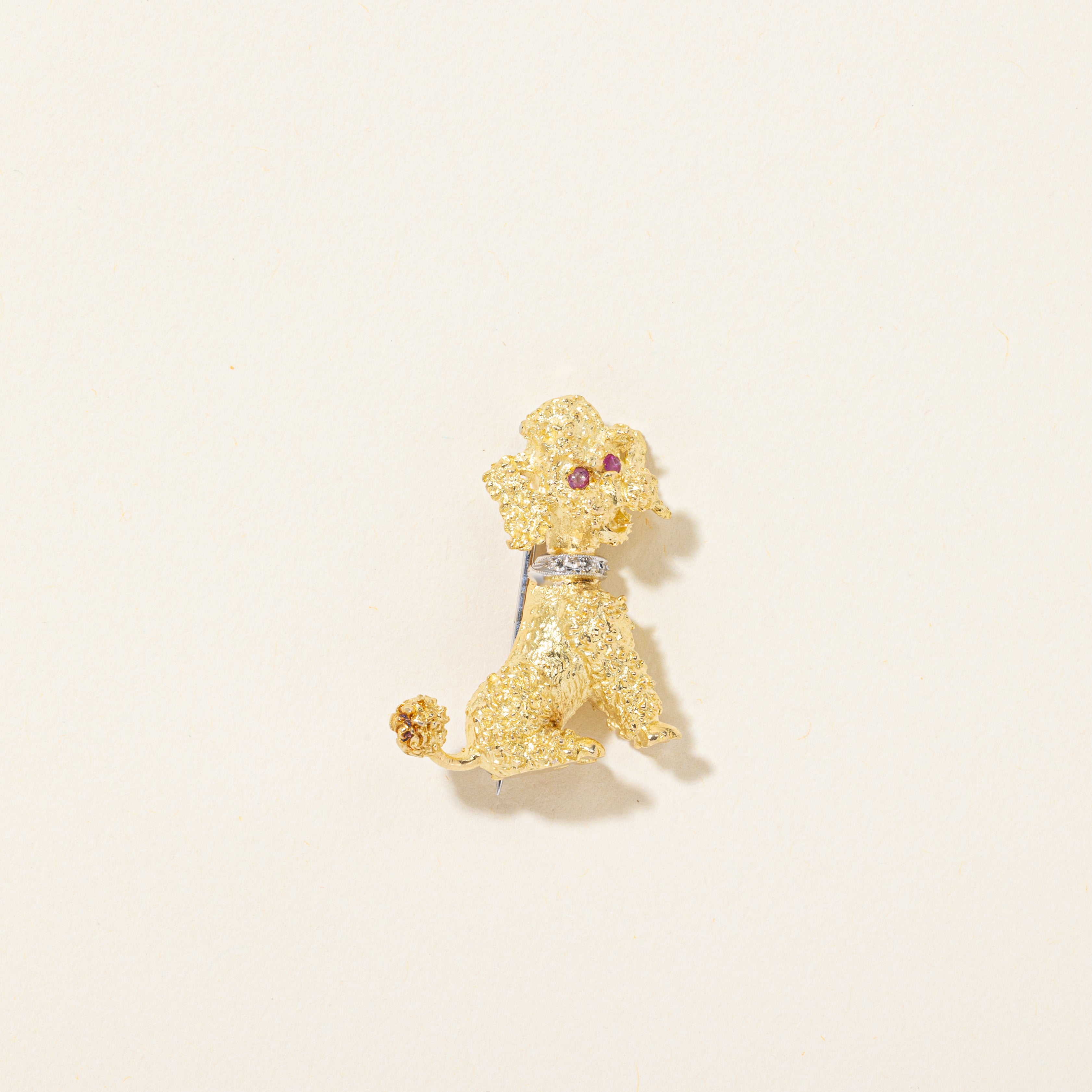 18k Pink Sapphire & Diamond Poodle Dog Brooch | 0.10ctw, 0.02ctw