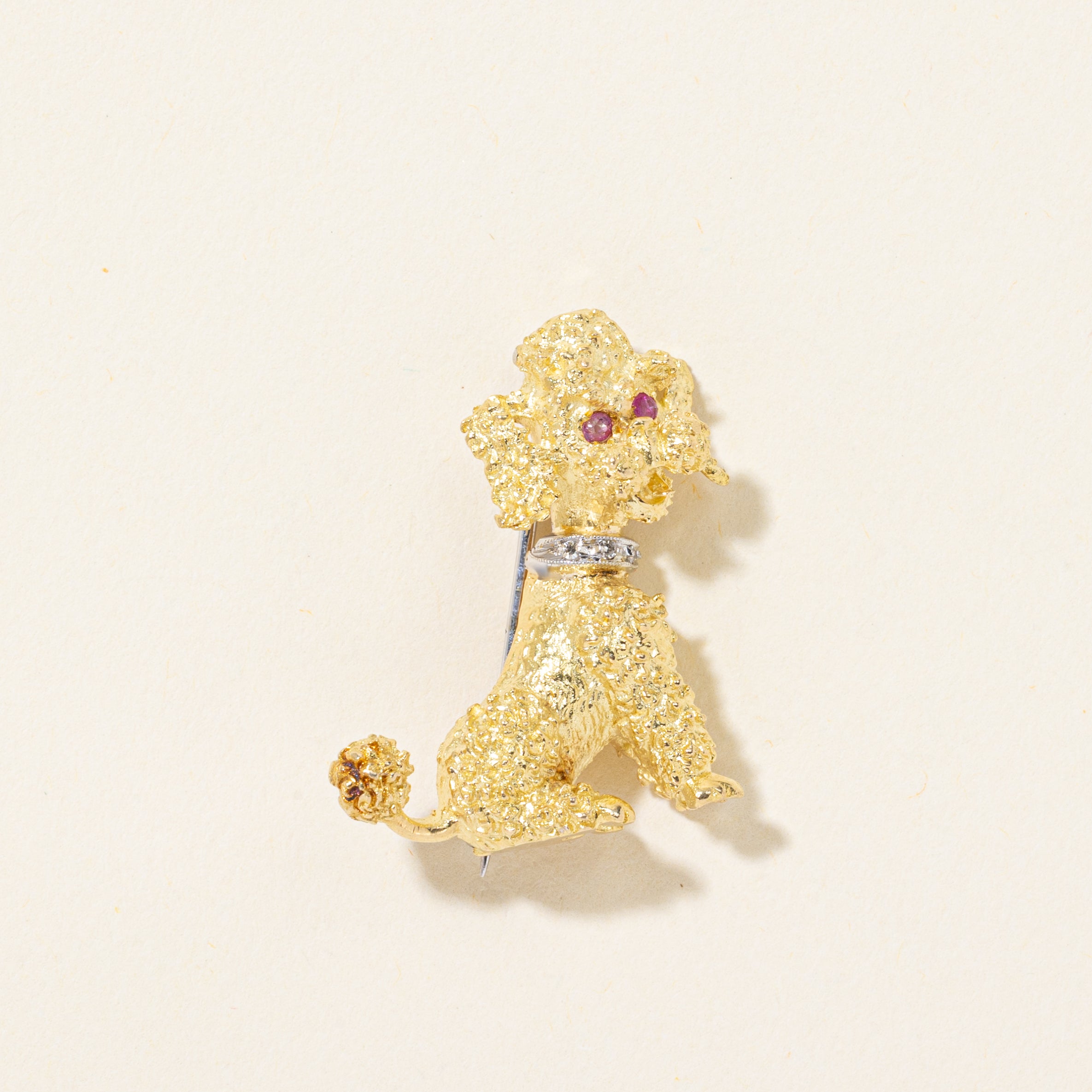 18k Pink Sapphire & Diamond Poodle Dog Brooch | 0.10ctw, 0.02ctw