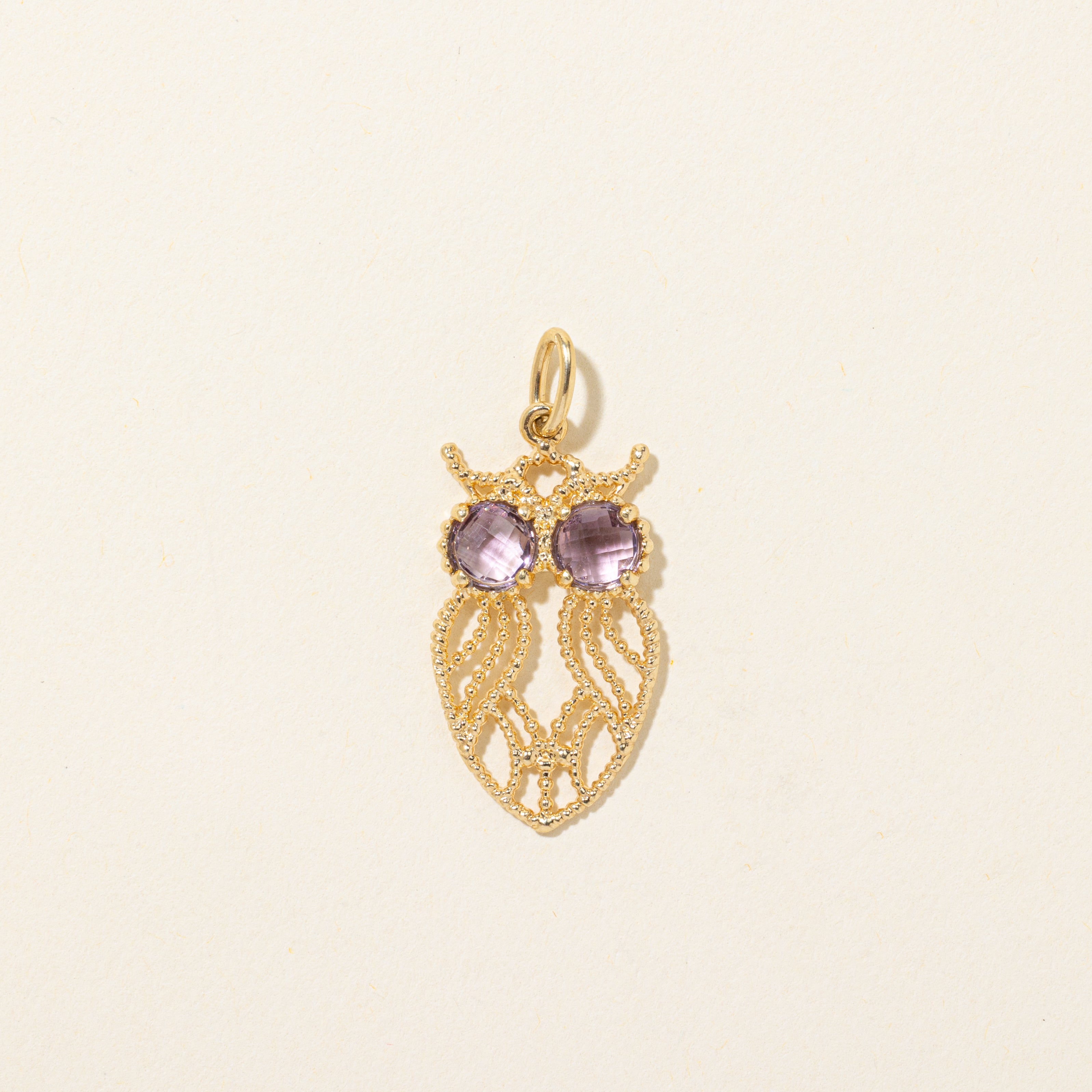 Amethyst Milgrained & Openwork Owl Bird Charm | 0.60ctw