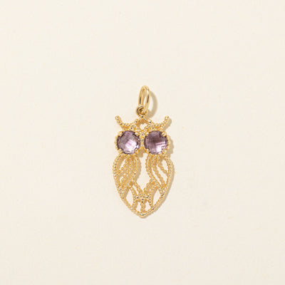 Amethyst Milgrained & Openwork Owl Bird Charm | 0.60ctw